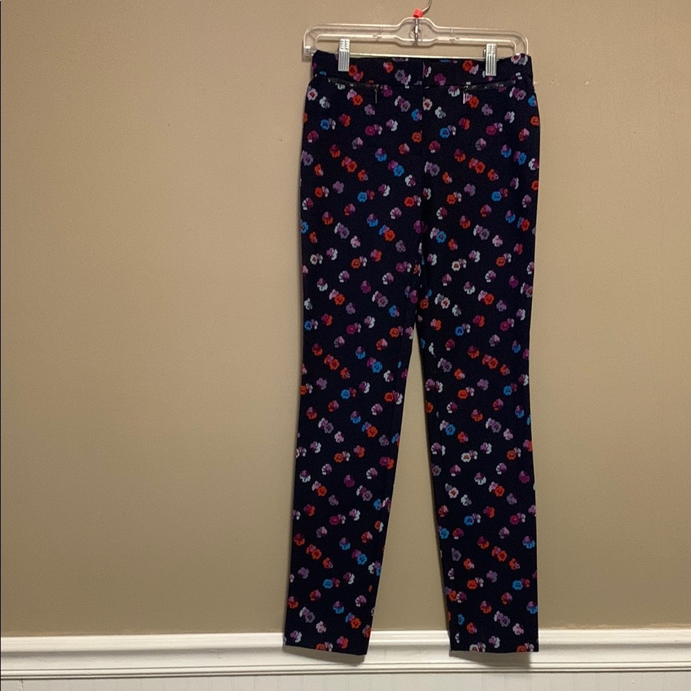 Rebecca Taylor Sakura Floral Print Skinny Pants Navy Size 2 Cottage Core Preppy